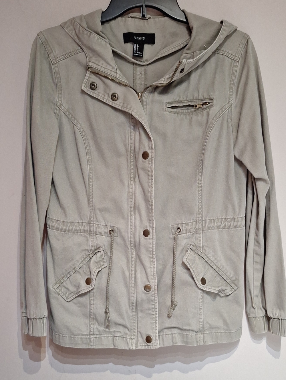 Forever 21 Light Taupe Hooded Utility Jacket